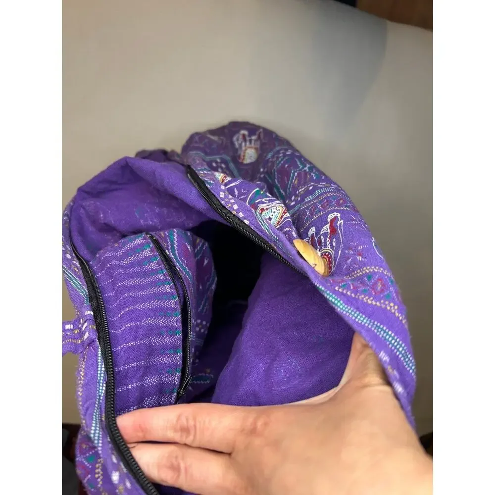 Purple Elephant Print Boho Sling Bag Hippie Hobo Shoulder Purse Zip Pockets